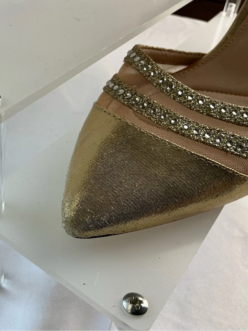 Nina Gold Rhinestone Slingback Kitten Heel Pointed Toe Pumps